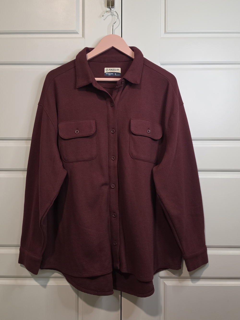Magellan Outdoors Burgundy Waffle Knit Boyfriend Fit Shacket size Small